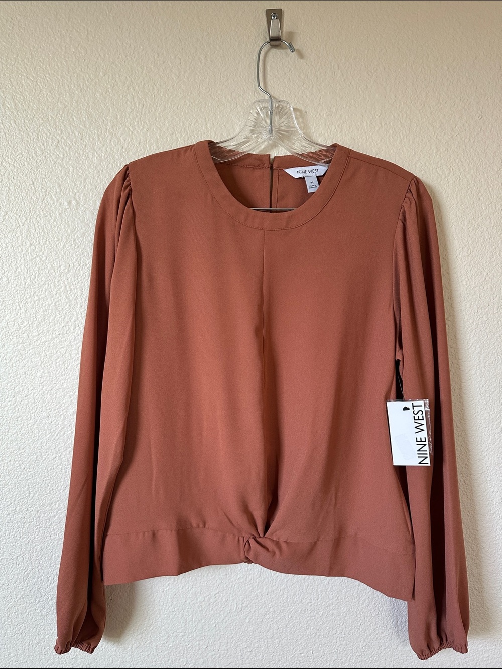 Nine West Rust Twist Front Blouse NWT Size M